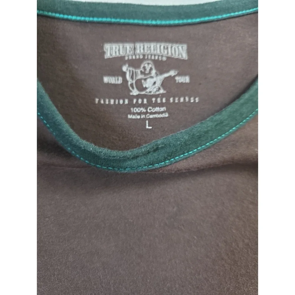 Vintage True Religion Colorblock Long Sleeve Tee Brown Green Size L Y2K